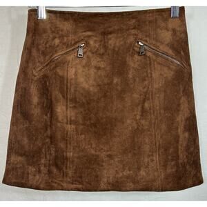 Tractr Brown Faux Suede Mini Skirt with Zippers Size 0/25 NWT